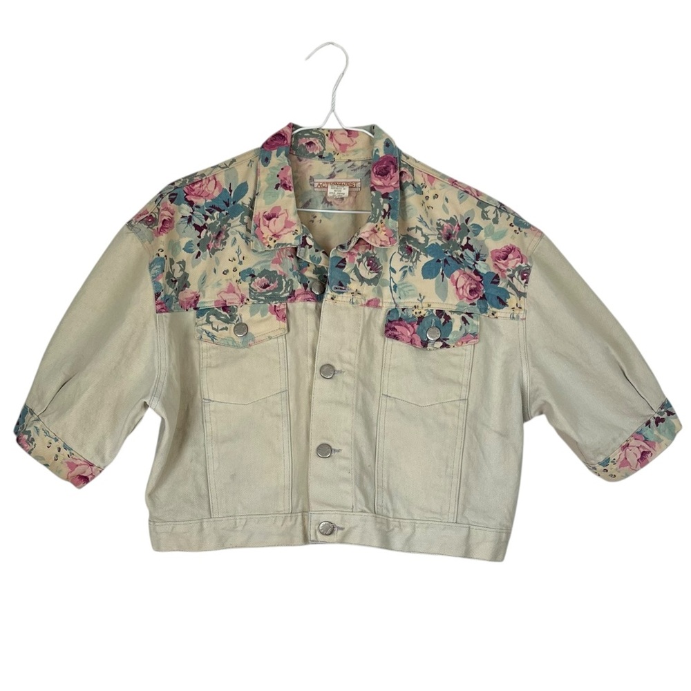 Vintage Action West Floral Denim Jacket Medium – Cropped Western Shirt Jacket - Picture 1 of 8